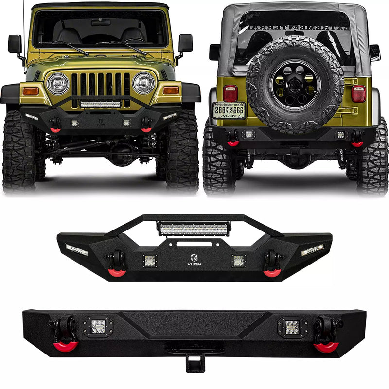 Load image into Gallery viewer, Front/Rear Bumper W/Winch Plate&amp;Lights For 97-06 Jeep Wrangler TJ
