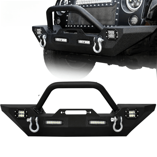 Front Bumper For 07-18 Jeep Wrangler JK Unlimited w/ Winch Plate LED Lights