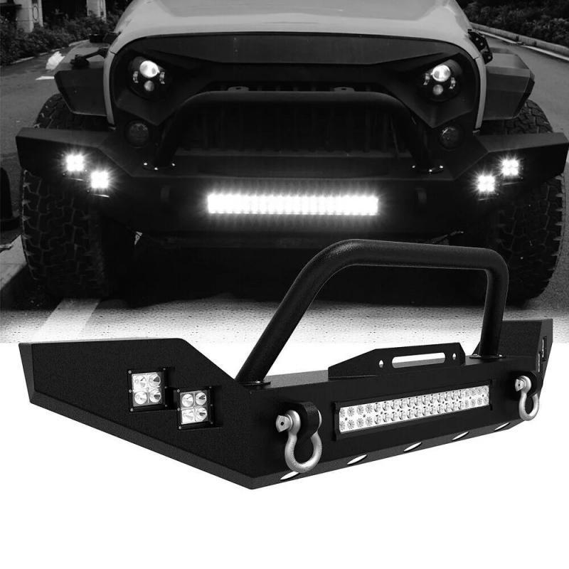 Load image into Gallery viewer, Front Bumper For 07-18 Jeep Wrangler JK Unlimited w/ Winch Plate LED Lights
