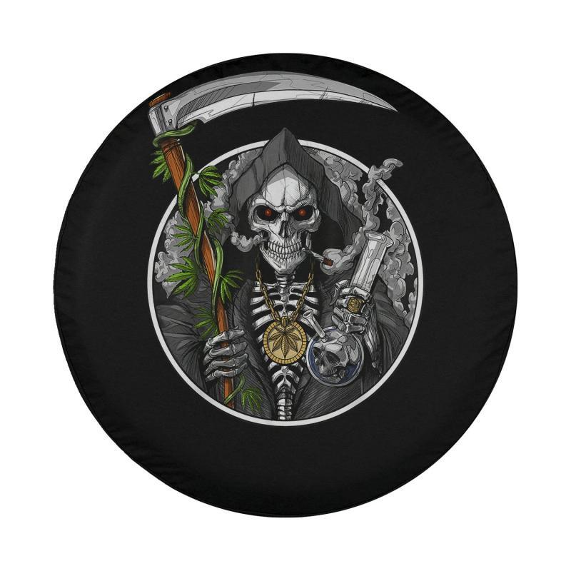 Load image into Gallery viewer, Grim Reaper Smoking Weed Smoking Skull Skeleton Spare Tire Cover Thickening Leather Universal
