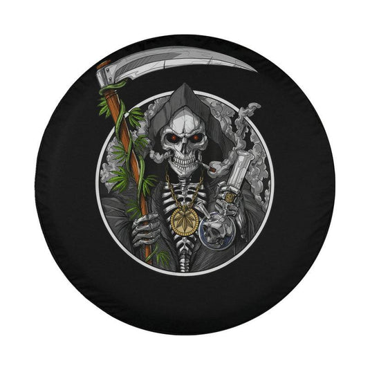 Grim Reaper Smoking Weed Smoking Skull Skeleton Spare Tire Cover Thickening Leather Universal