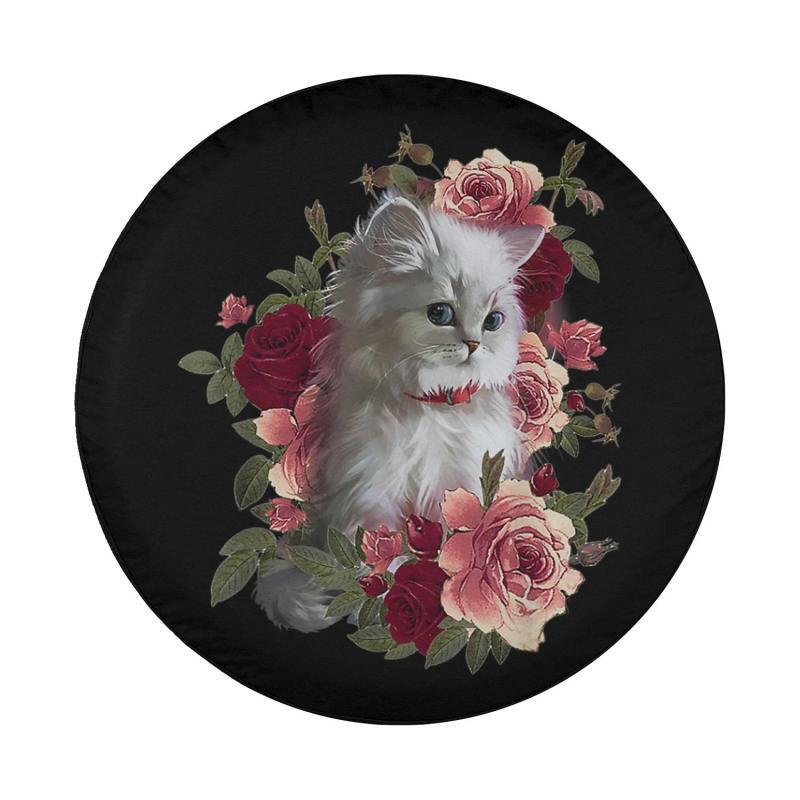 Load image into Gallery viewer, British Longhair Cat Kitten Rose Flower Spring Tree Lover Spare Tire Cover Thickening Leather Universal
