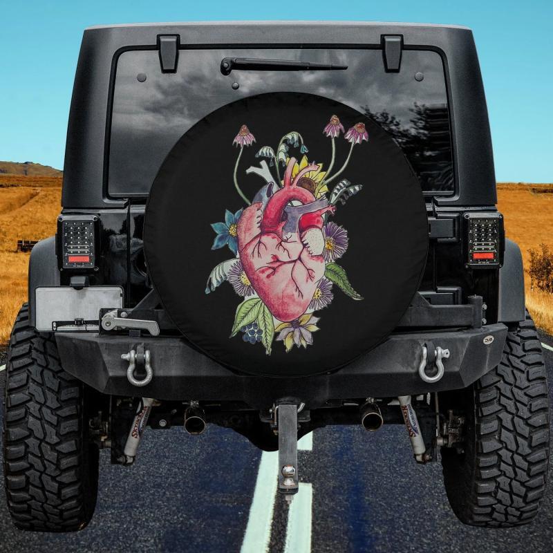 Load image into Gallery viewer, Anatomical Heart with Flowers Mushrooms Aesthtetic Spare Tire Cover Thickening Leather Universal
