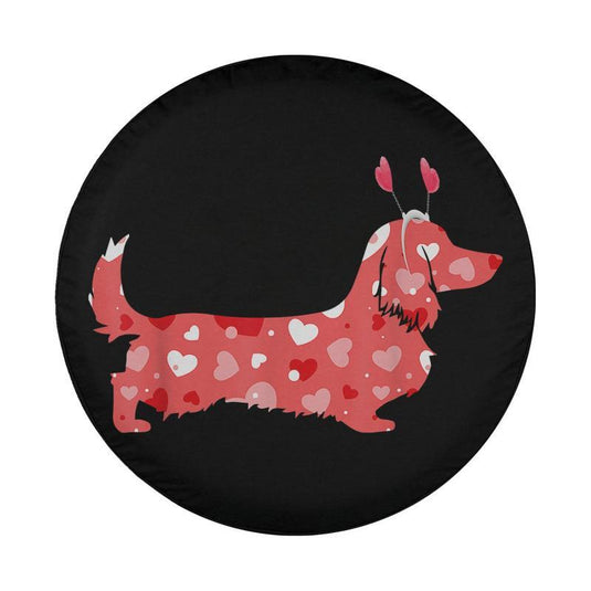 Cute Hearts Dachshund Dog Puppy Lover Valentines Day Spare Tire Cover Thickening Leather Universal