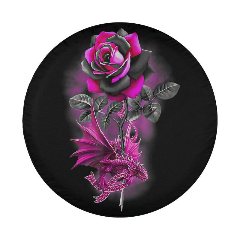 Load image into Gallery viewer, Breast Cancer Dragon Ribbon Pink Warrior Rose Flower Dragon Spare Tire Cover Thickening Leather Universal
