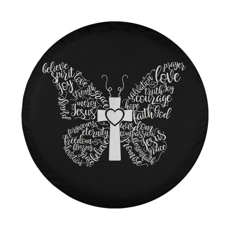 Load image into Gallery viewer, Butterfly Cross Christian Butterfly Jesus Christian Spare Tire Cover Thickening Leather Universal
