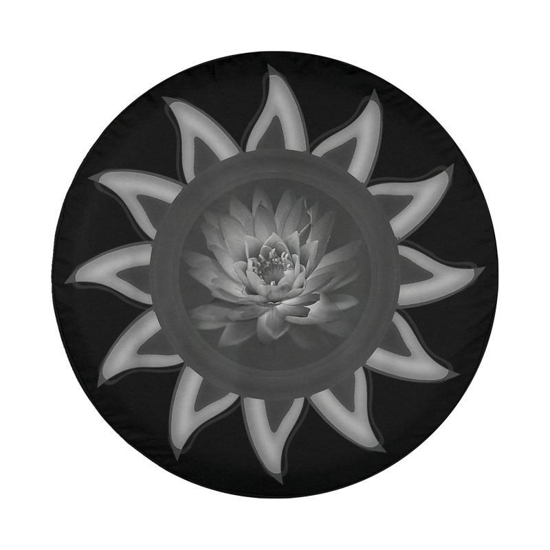 Load image into Gallery viewer, Black Sun with Lotus Flower Yoga Spare Tire Cover Thickening Leather Universal
