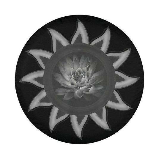 Black Sun with Lotus Flower Yoga Spare Tire Cover Thickening Leather Universal