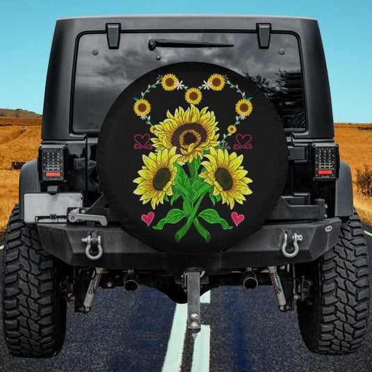 Beautiful Sunflower Heart Yellow Flowers Love Sunflower Spare Tire Cover Thickening Leather Universal