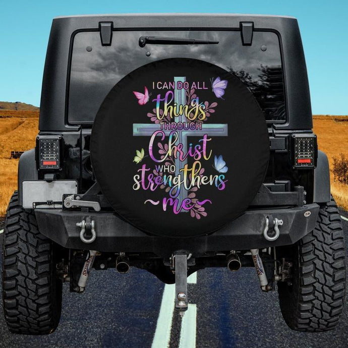 I Can Do All Things Through Christ Butterfly Art - Religious Spare Tire Cover Thickening Leather Universal