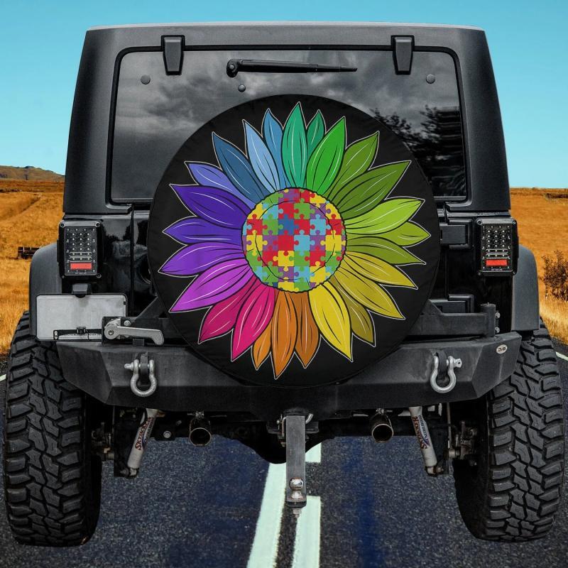 Load image into Gallery viewer, Floral Autism Awareness Daisy Flower Spare Tire Cover Thickening Leather Universal
