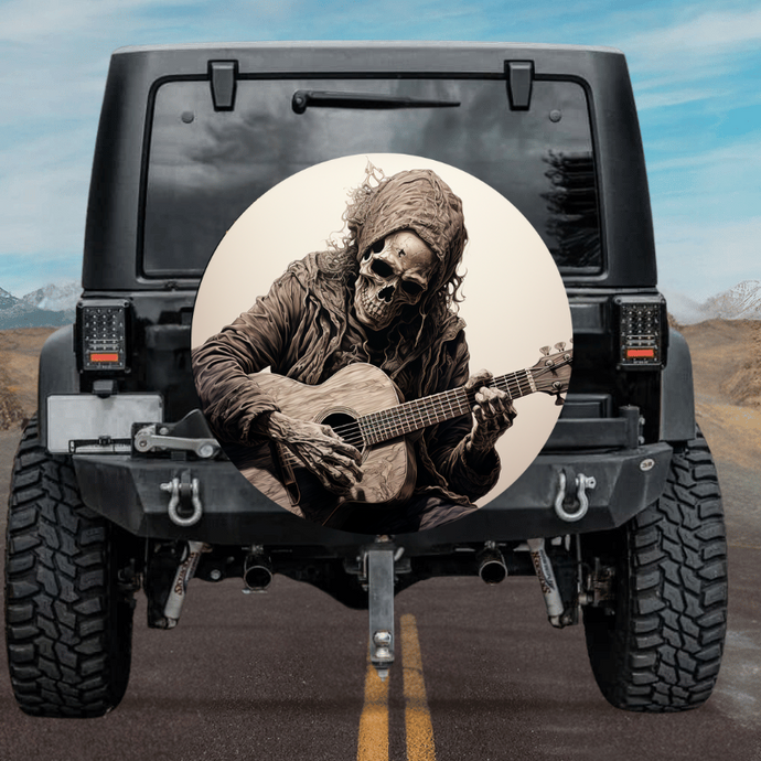 New skull design spare tire cover thickened leather universal - Skeleton guitarist