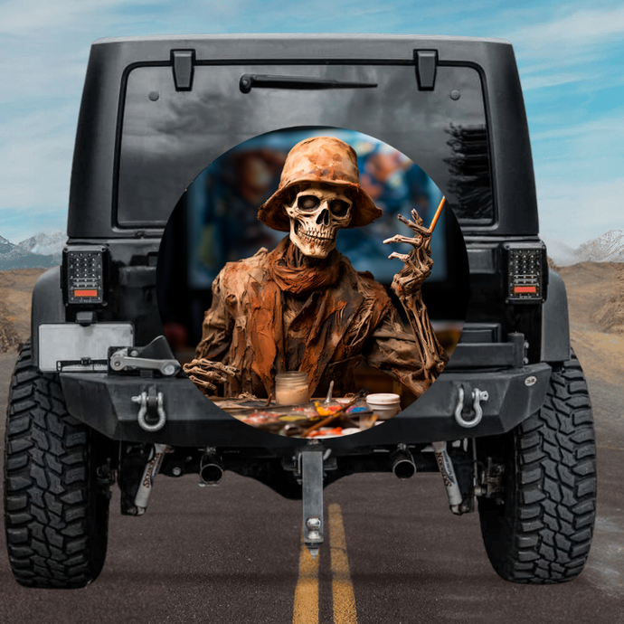 New skull design spare tire cover thickened leather universal - Skeleton Painter