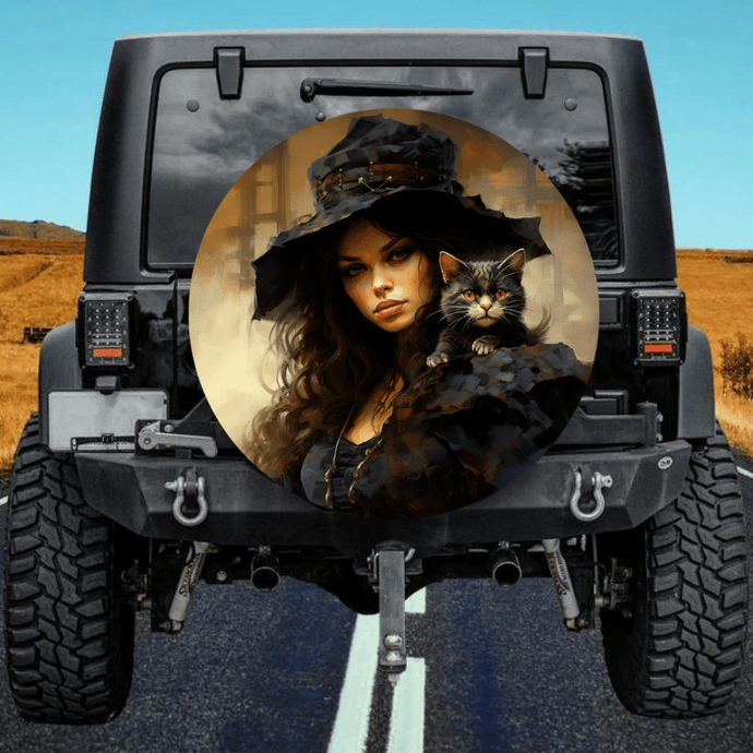 Witch with cat spare tire cover thickened leather universal