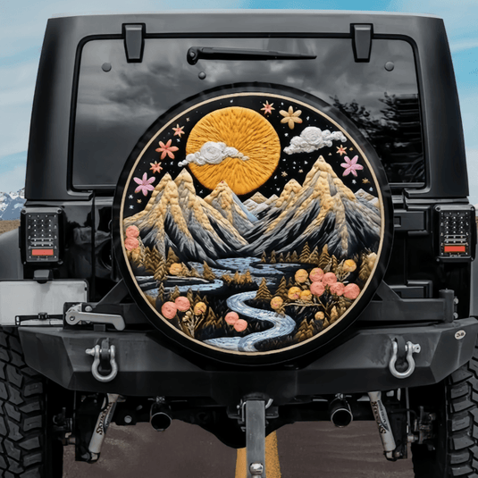 Faux Embroidery Camping Tire Cover