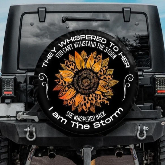 I am the storm tire cover orange sunflower