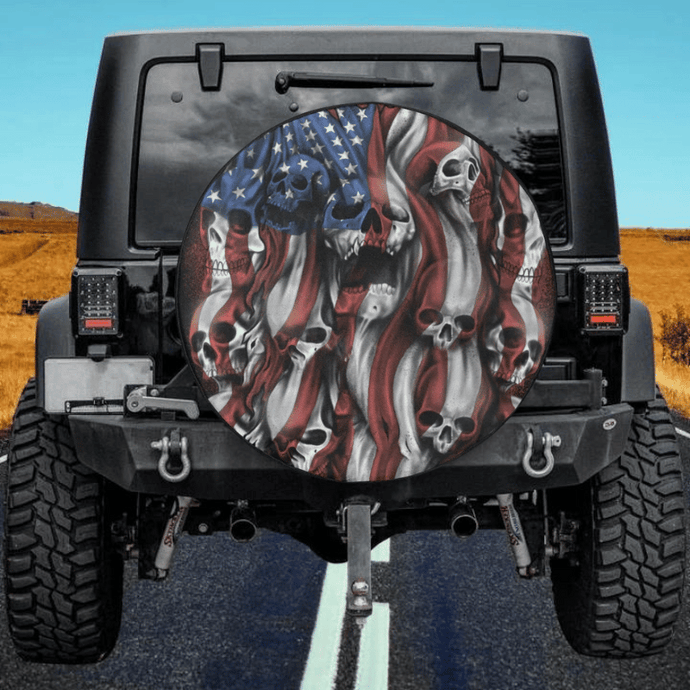 Skull American Flag Spare Tire Cover