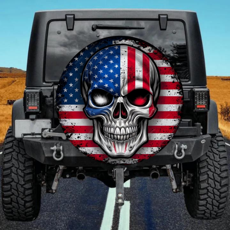 Load image into Gallery viewer, Flag and skull spare tire cover thickened leather universal
