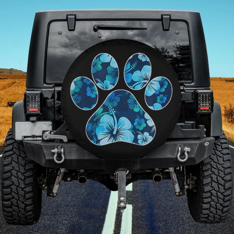 Load image into Gallery viewer, Blue Hawaiian Flowers Paw Spare Tire Cover Thickening Leather Universal
