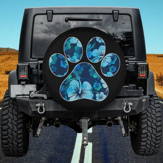 Blue Hawaiian Flowers Paw Spare Tire Cover Thickening Leather Universal