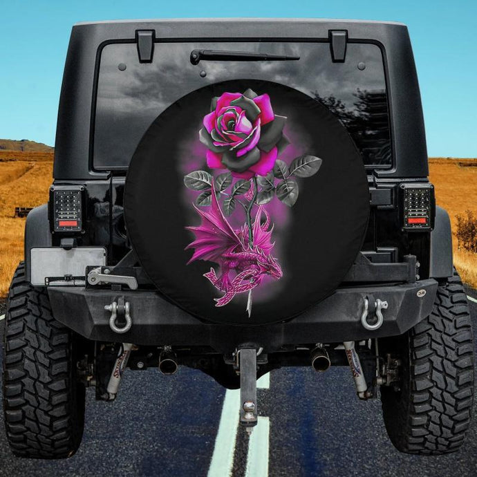 Breast Cancer Dragon Ribbon Pink Warrior Rose Flower Dragon Spare Tire Cover Thickening Leather Universal