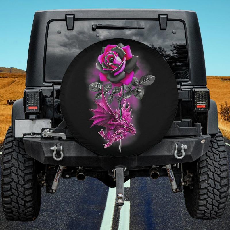 Load image into Gallery viewer, Breast Cancer Dragon Ribbon Pink Warrior Rose Flower Dragon Spare Tire Cover Thickening Leather Universal
