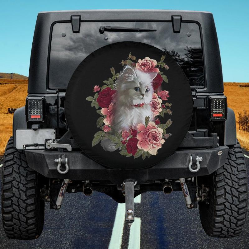 Load image into Gallery viewer, British Longhair Cat Kitten Rose Flower Spring Tree Lover Spare Tire Cover Thickening Leather Universal
