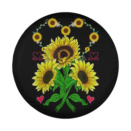 Beautiful Sunflower Heart Yellow Flowers Love Sunflower Spare Tire Cover Thickening Leather Universal