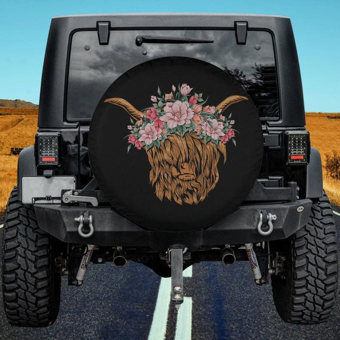 Lover Floral Farm Animal Flower Farmer Highland Cow Spare Tire Cover Thickening Leather Universal