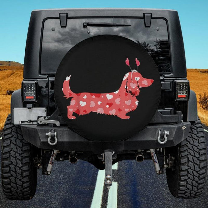 Cute Hearts Dachshund Dog Puppy Lover Valentines Day Spare Tire Cover Thickening Leather Universal