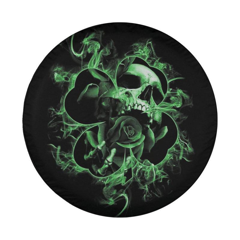 Load image into Gallery viewer, Clover Skull Smoke Rose Flower Clover Shamrock Patricks Day Spare Tire Cover Thickening Leather Universal
