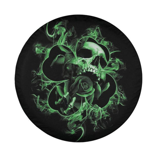 Clover Skull Smoke Rose Flower Clover Shamrock Patricks Day Spare Tire Cover Thickening Leather Universal