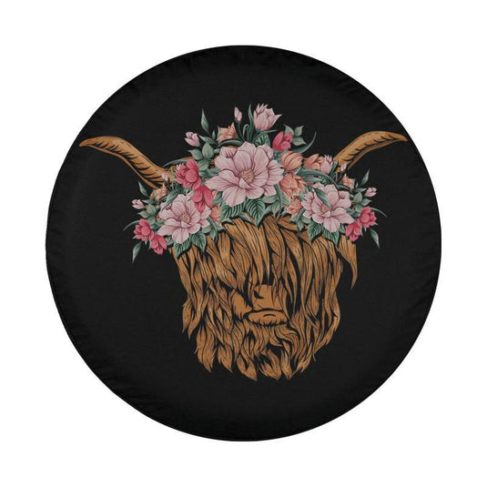 Lover Floral Farm Animal Flower Farmer Highland Cow Spare Tire Cover Thickening Leather Universal