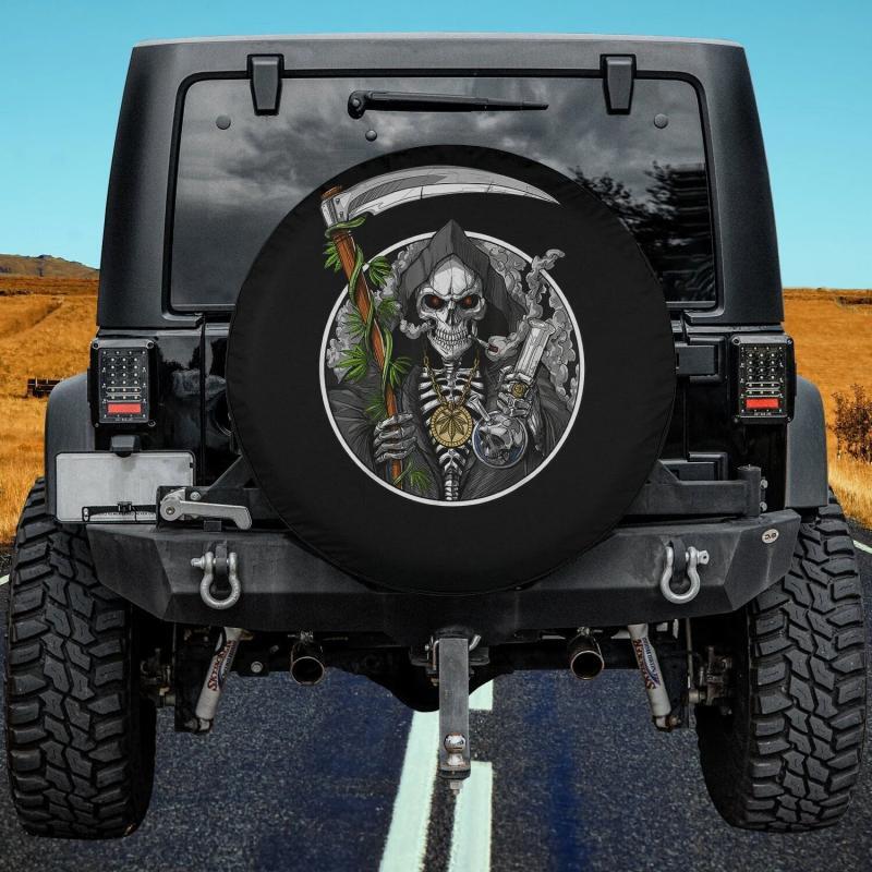 Load image into Gallery viewer, Grim Reaper Smoking Weed Smoking Skull Skeleton Spare Tire Cover Thickening Leather Universal
