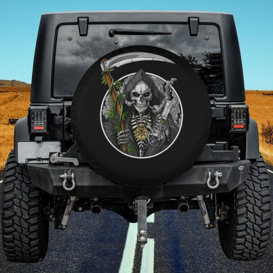 Grim Reaper Smoking Weed Smoking Skull Skeleton Spare Tire Cover Thickening Leather Universal