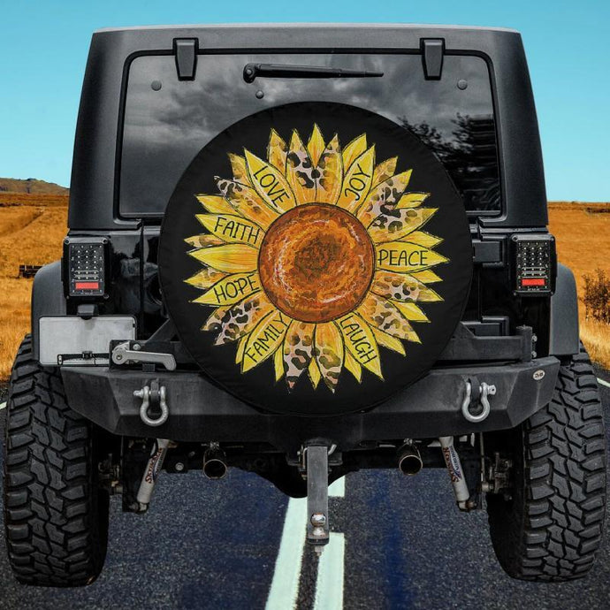 Sunflower Butterfly Faith Hope Love Christian Spare Tire Cover Thickening Leather Universal