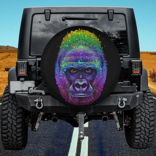 Colorful Gorilla Watercolor Painting Colorful Animal Spare Tire Cover Thickening Leather Universal