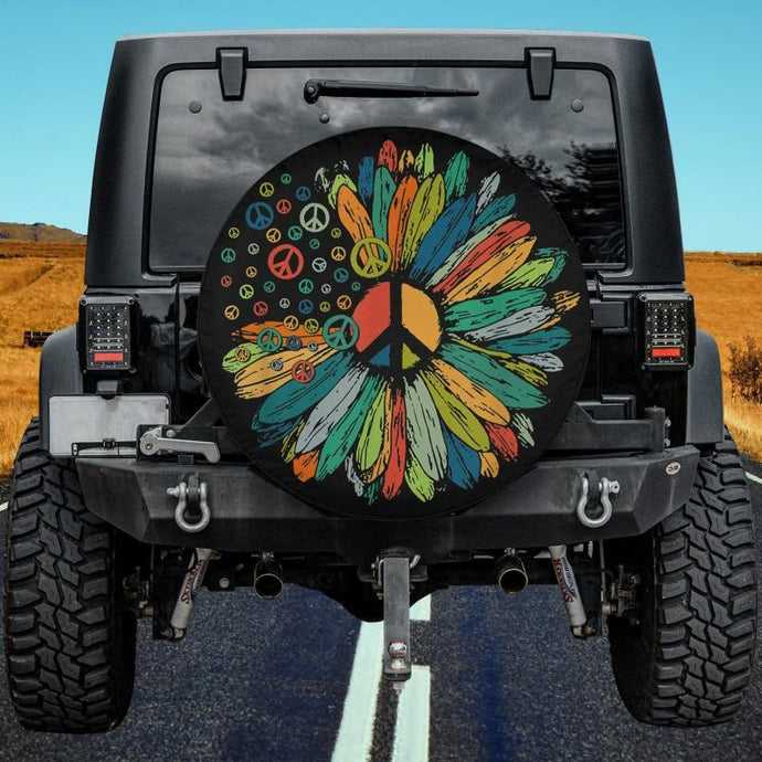 Daisy Peace Sign Hippie Soul Symbols For Flower Lovers Spare Tire Cover Thickening Leather Universal