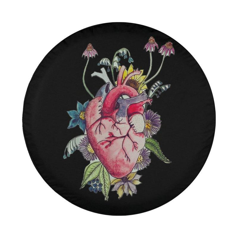 Load image into Gallery viewer, Anatomical Heart with Flowers Mushrooms Aesthtetic Spare Tire Cover Thickening Leather Universal
