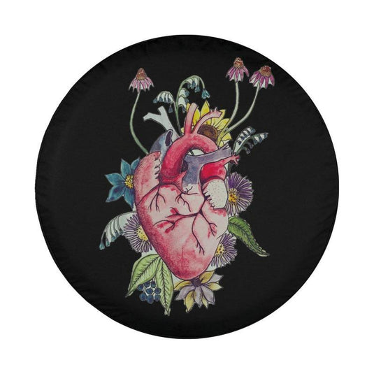 Anatomical Heart with Flowers Mushrooms Aesthtetic Spare Tire Cover Thickening Leather Universal