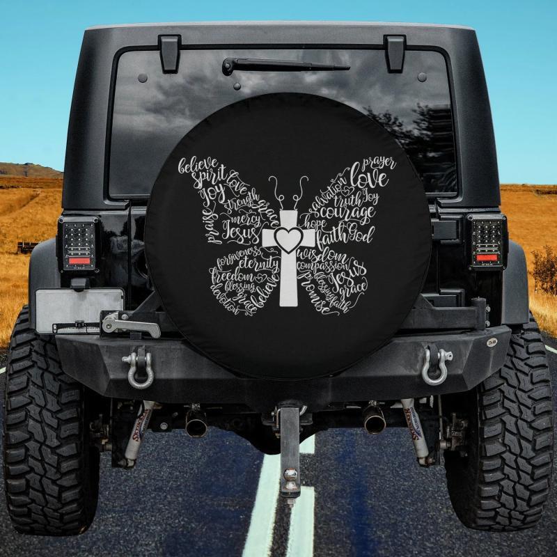 Load image into Gallery viewer, Butterfly Cross Christian Butterfly Jesus Christian Spare Tire Cover Thickening Leather Universal
