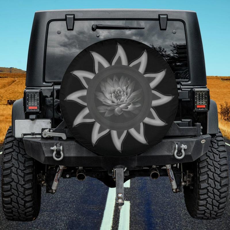 Load image into Gallery viewer, Black Sun with Lotus Flower Yoga Spare Tire Cover Thickening Leather Universal
