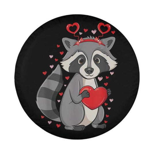 Raccoon Holding Hearts Love Pattern Valentines Raccoon Spare Tire Cover Thickening Leather Universal