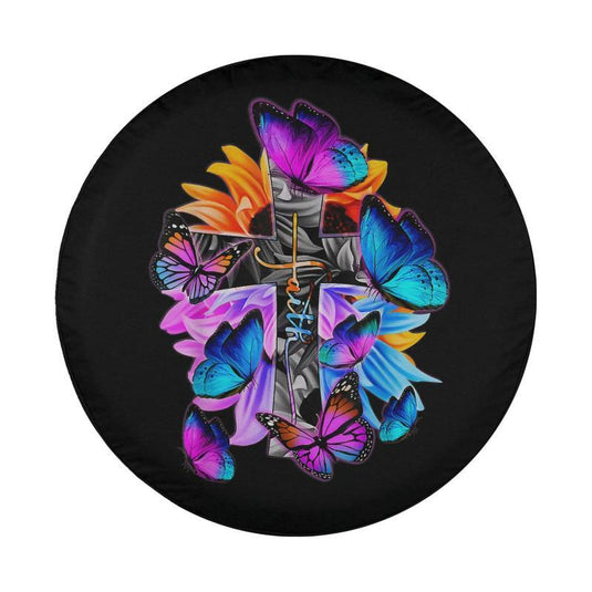 Faith-Hope-Love God Jesus Christ Cross Butterflies Floral Spare Tire Cover Thickening Leather Universal