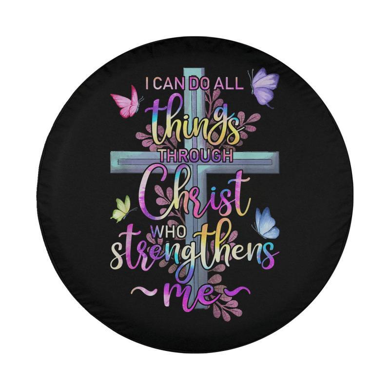 Load image into Gallery viewer, I Can Do All Things Through Christ Butterfly Art - Religious Spare Tire Cover Thickening Leather Universal
