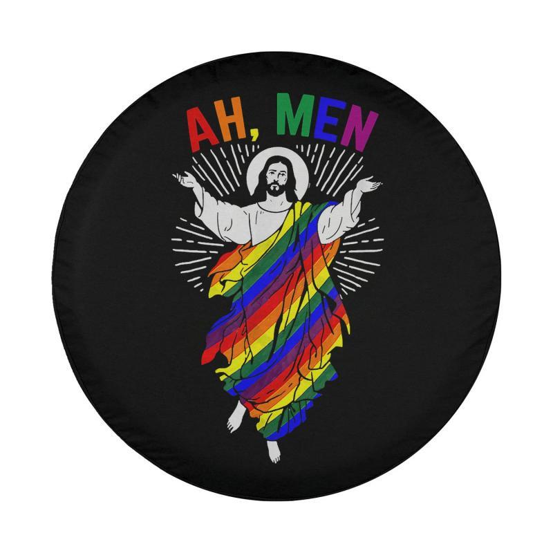 Load image into Gallery viewer, Ah Men Funny LGBT Gay Pride Jesus Rainbow Flag Christian Spare Tire Cover Thickening Leather Universal
