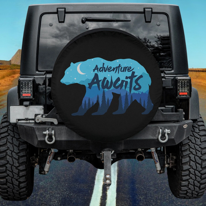 Load image into Gallery viewer, Adventure Awaits Retro Summer Camp Spare Tire Cover Thickening Leather Universal
