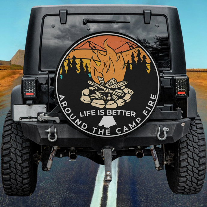 Life Is Better Around The Camp Fire Spare Tire Cover Thickening Leather Universal