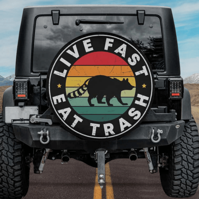 Live Fast Eat Trash Funny Spare Tire Cover Thickening Leather Universal