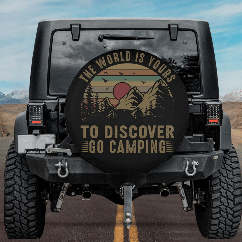 Load image into Gallery viewer, The World Is Yours To Discover Go Camping Spare Tire Cover Thickening Leather Universal
